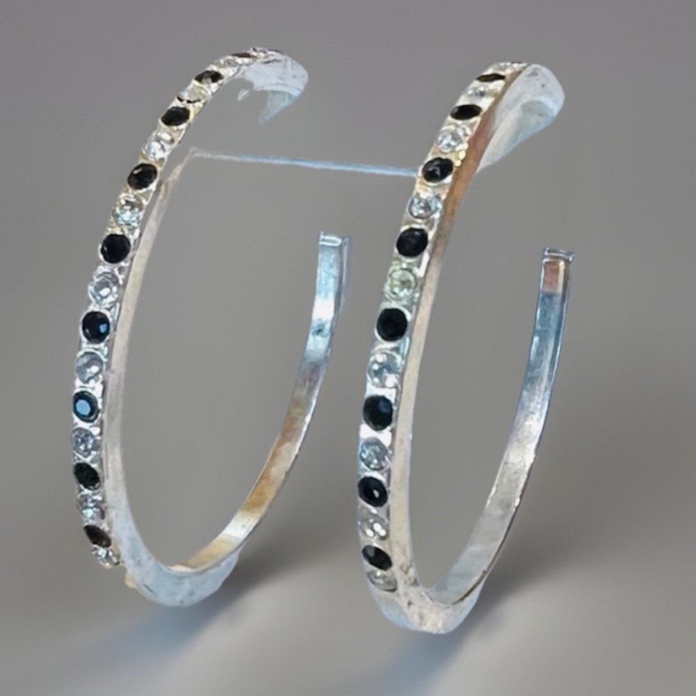 Silvertone With Bling Accents, Open Hoop Pierced … - image 1